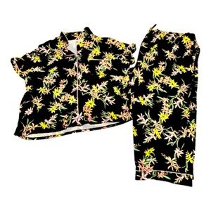 Joyspun 2 Piece Women’s Button Down Floral  Print Pajama Set Size 3X Loungewear